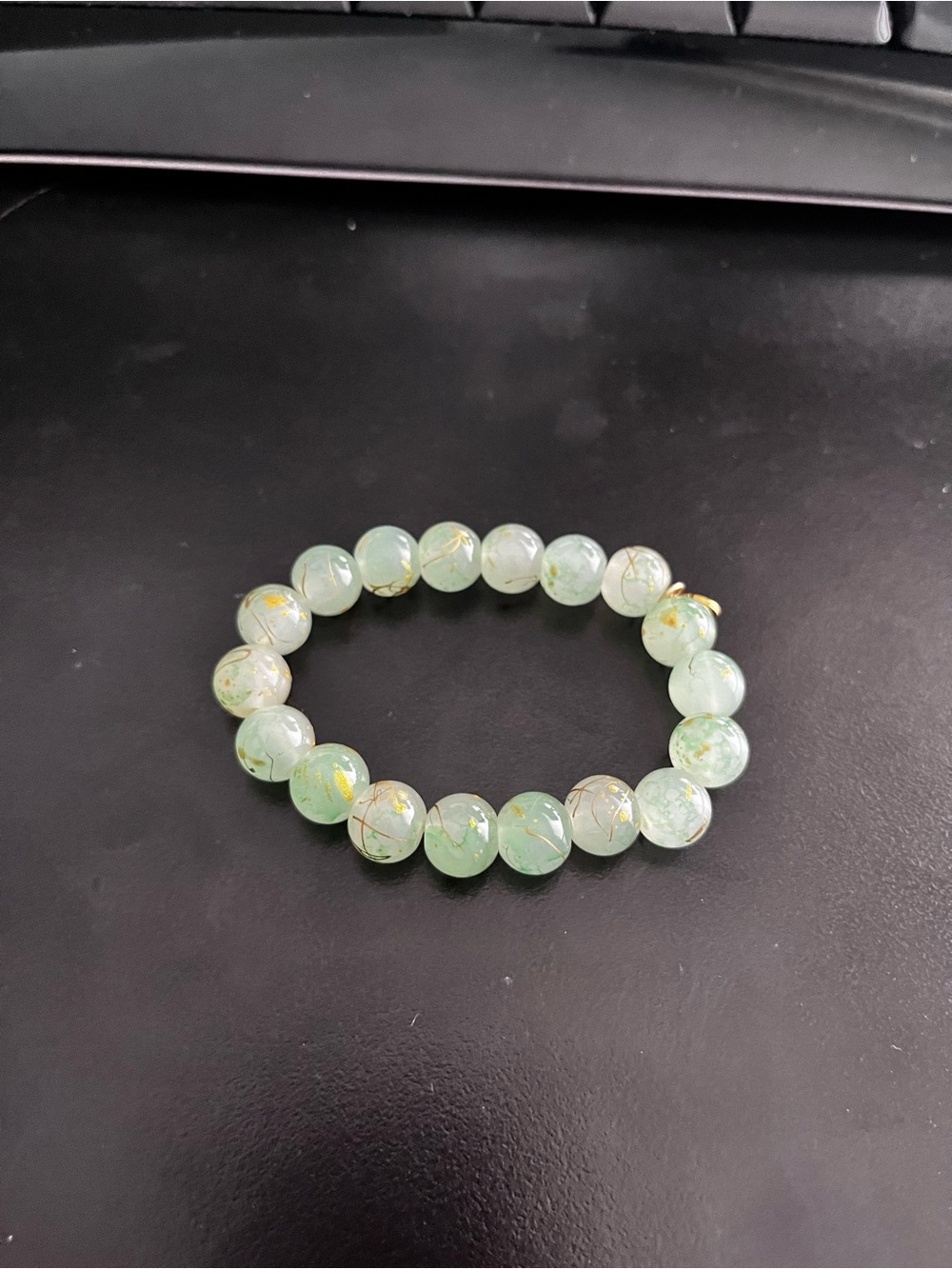 Mint Green Beaded Bracelet with Gold Veining - Women Jewelry